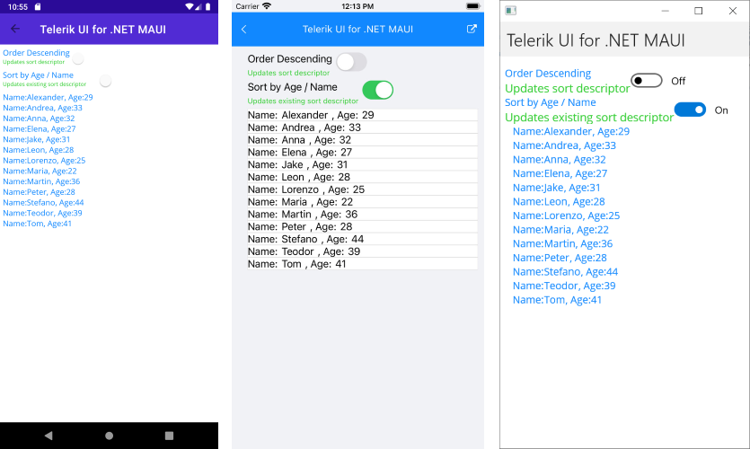 .NET MAUI ListView Sort Descriptor MVVM